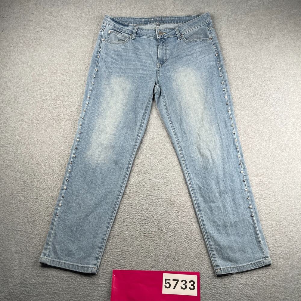 Jennifer Lopez Denim Jeans Size 8 Boyfriend Light Wash Distressed Pearl *SEE